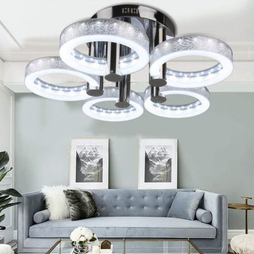  Razaban Modern Ceiling Chandelier Light, European Style 5-Ring LED Chandeliers Ceiling Light for Hallway Dining Room Bedroom (Silver)
