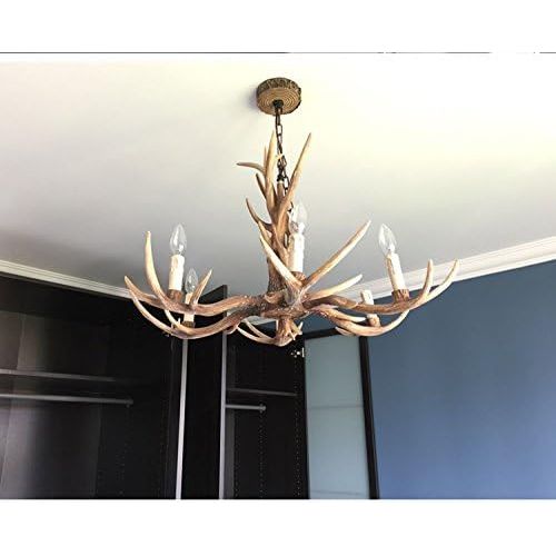  Razaban Resin Antler Chandeliers Faux Antler Fixture 6 Light with Matching Chain Creative Pendant Light for Living Room Restaurant Bar Cafe Dining Rooms (Bulbs Not Included)