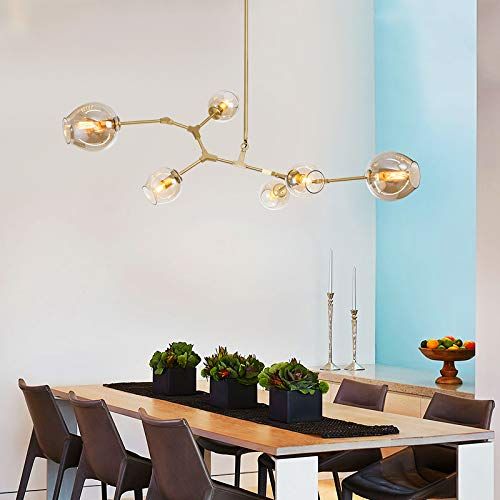  Razaban 6-Light Adjustable Chandelier Pendant Light Clear Color Glass Bubble Ball Lampshade Rotating Ceiling Light, Modern Chandelier Lighting Matte Gold Fixture (Clear)