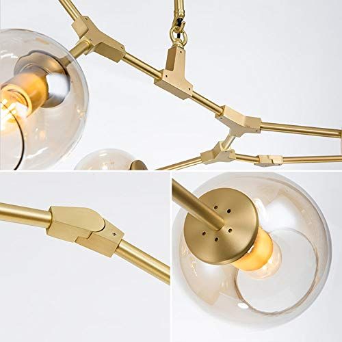  Razaban 6-Light Adjustable Chandelier Pendant Light Clear Color Glass Bubble Ball Lampshade Rotating Ceiling Light, Modern Chandelier Lighting Matte Gold Fixture (Clear)