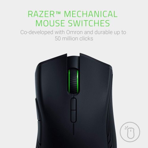 레이저 RAZER Razer Mamba Wireless Gaming Mouse: 16,000 DPS 5G Optical Sensor - Chroma RGB Lighting - 7 Programmable Buttons - Mechanical Switches - Up to 50 Hr Battery Life