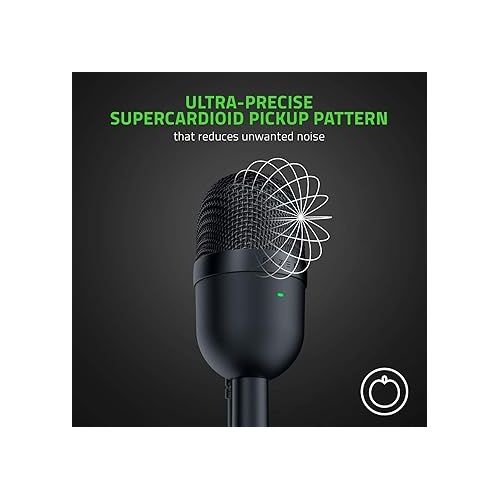 레이저 Razer Seiren Mini USB Condenser Microphone: for Streaming and Gaming on PC - Professional Recording Quality - Precise Supercardioid Pickup Pattern - Tilting Stand - Shock Resistant - Classic Black