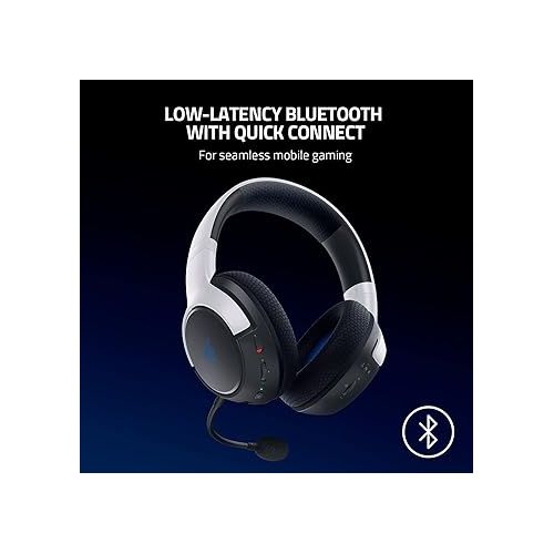 레이저 Razer Kaira Dual Wireless Gaming Headset for Playstation 5 / PS5, PC, Mobile, PS4: Triforce 50mm Drivers - HyperClear Cardioid Mic - 2.4GHz and Bluetooth w/SmartSwitch - EQ Toggle - White/Black