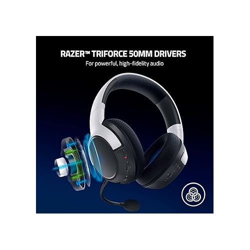 레이저 Razer Kaira Dual Wireless Gaming Headset for Playstation 5 / PS5, PC, Mobile, PS4: Triforce 50mm Drivers - HyperClear Cardioid Mic - 2.4GHz and Bluetooth w/SmartSwitch - EQ Toggle - White/Black