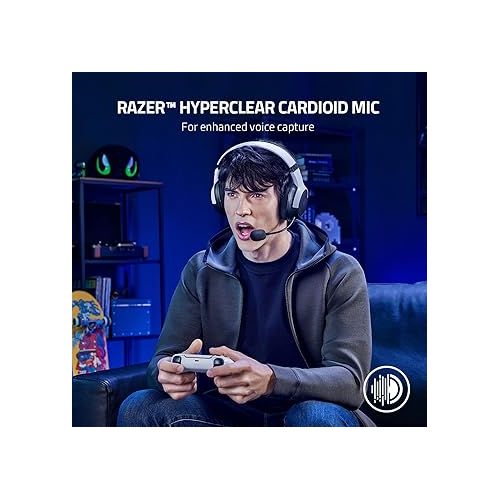 레이저 Razer Kaira Dual Wireless Gaming Headset for Playstation 5 / PS5, PC, Mobile, PS4: Triforce 50mm Drivers - HyperClear Cardioid Mic - 2.4GHz and Bluetooth w/SmartSwitch - EQ Toggle - White/Black