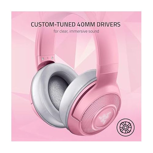 레이저 Razer Kraken BT Kitty Edition: Bluetooth 5.0-40ms Low Latency Connection - Custom-Tuned 40mm Drivers - Beamforming Microphone - Powered Chroma - Quartz Pink