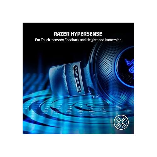 레이저 Razer Kraken V3 HyperSense Wired USB Gaming Headset w/Haptic Technology: Triforce Titanium 50mm Drivers - THX Spatial Audio - Hybrid Fabric & Leatherette Memory Foam Cushions - Detachable Mic