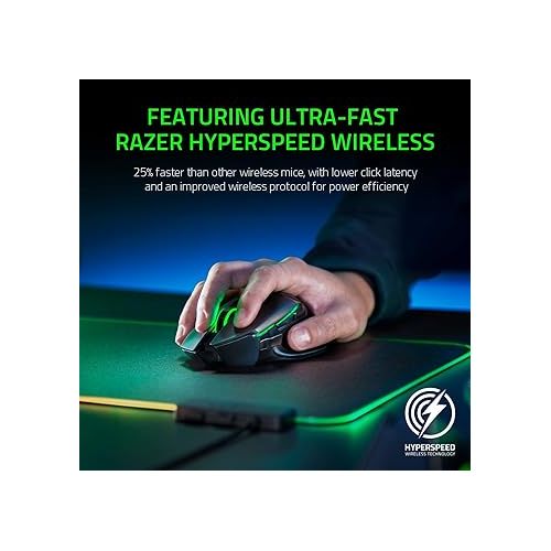 레이저 Razer Basilisk Ultimate HyperSpeed Wireless Gaming Mouse: Fastest Gaming Mouse Switch - 20K DPI Optical Sensor - Chroma RGB Lighting - 11 Programmable Buttons - 100 Hr Battery - Classic Black