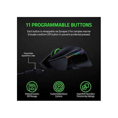 레이저 Razer Basilisk Ultimate HyperSpeed Wireless Gaming Mouse: Fastest Gaming Mouse Switch - 20K DPI Optical Sensor - Chroma RGB Lighting - 11 Programmable Buttons - 100 Hr Battery - Classic Black