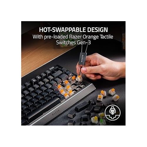 레이저 Razer BlackWidow V4 75% Mechanical Gaming Keyboard: Hot-Swappable Design - Compact & Durable - Orange Tactile Switches - Chroma RGB - MF Roller & Media Keys - Comfortable Wrist Rest - Black