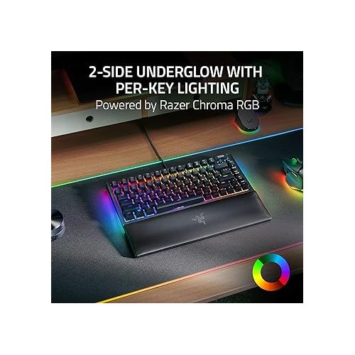 레이저 Razer BlackWidow V4 75% Mechanical Gaming Keyboard: Hot-Swappable Design - Compact & Durable - Orange Tactile Switches - Chroma RGB - MF Roller & Media Keys - Comfortable Wrist Rest - Black