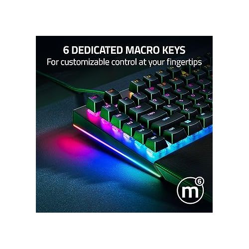 레이저 Razer BlackWidow V4 Mechanical Gaming Keyboard: Green Switches Tactile & Clicky - 2-Side + Per-Key Chroma RGB - 6 Programmable Macros - Magnetic Wrist Rest - Doubleshot Keycaps - Media Roller & Keys