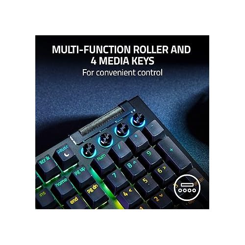 레이저 Razer BlackWidow V4 Mechanical Gaming Keyboard: Green Switches Tactile & Clicky - 2-Side + Per-Key Chroma RGB - 6 Programmable Macros - Magnetic Wrist Rest - Doubleshot Keycaps - Media Roller & Keys