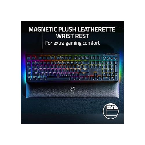 레이저 Razer BlackWidow V4 Mechanical Gaming Keyboard: Green Switches Tactile & Clicky - 2-Side + Per-Key Chroma RGB - 6 Programmable Macros - Magnetic Wrist Rest - Doubleshot Keycaps - Media Roller & Keys