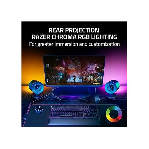 레이저 Razer Nommo V2 Pro - 2.1 PC Gaming Speakers Wireless Subwoofer: THX Spatial Audio - Projection Chroma RGB - Full-Range Drivers - Wireless Down-Firing Subwoofer - Wireless Control Pod