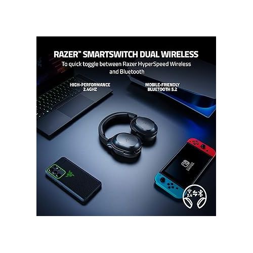 레이저 Razer Barracuda X Wireless Gaming & Mobile Headset (PC, PlayStation, Switch, Android, iOS): 2.4GHz Wireless + Bluetooth - Lightweight - 40mm Drivers - Detachable Mic - 50 Hr Battery - Black