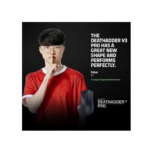 레이저 Razer DeathAdder V3 Pro Wireless Gaming Mouse + Hyperpolling Wireless Dongle: 63g Ultra Lightweight - Focus Pro 30K Optical Sensor - Optical Switches Gen-3-5 Programmable Buttons - Black