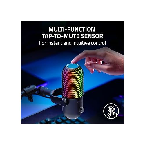 레이저 Razer Seiren V3 Chroma RGB USB Microphone: Stream & Game Reactive Lighting - Tap-to-Mute Sensor - Condenser Mic - Digital Gain Limiter & Shock Absorber - PC, Discord, OBS Studio, XSplit - Black