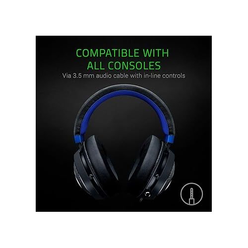 레이저 Razer Kraken Gaming Headset: Lightweight Aluminum Frame - Retractable Noise Isolating Microphone - for PC, PS4, PS5, Switch, Xbox One, Xbox Series X & S, Mobile - 3.5 mm Headphone Jack - Black/Blue