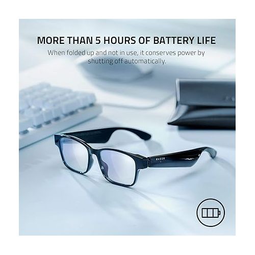 레이저 Razer Anzu Smart Glasses: Blue Light Filtering & Polarized Sunglass Lenses - Low Latency Audio - Built-in Mic & Speakers - Touch & Voice Assistant Compatible - 5hrs Battery - Rectangle/Small