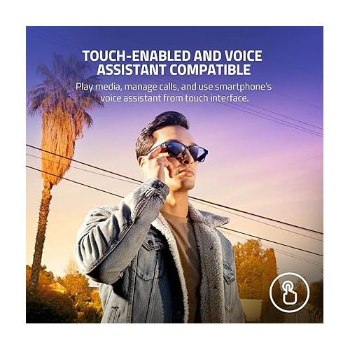 레이저 Razer Anzu Smart Glasses: Blue Light Filtering & Polarized Sunglass Lenses - Low Latency Audio - Built-in Mic & Speakers - Touch & Voice Assistant Compatible - 5hrs Battery - Rectangle/Small