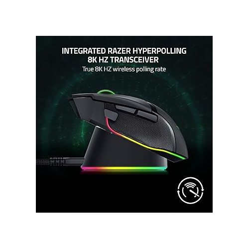 레이저 Razer Mouse Dock Pro with Wireless Charging Puck: Magnetic Wireless Charging - Integrated HyperPolling 8K Hz Transceiver - Anti-Slip Base - Chroma RGB Lighting - Classic Black