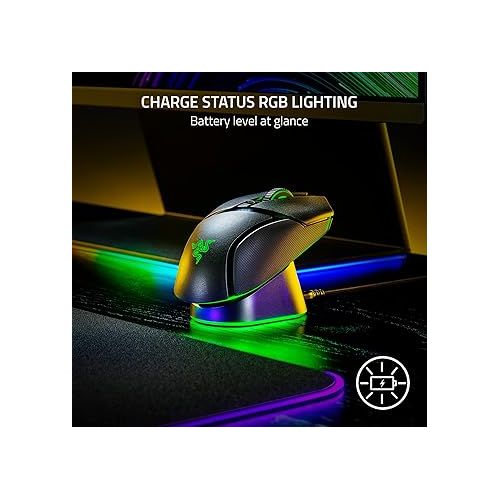 레이저 Razer Mouse Dock Pro with Wireless Charging Puck: Magnetic Wireless Charging - Integrated HyperPolling 8K Hz Transceiver - Anti-Slip Base - Chroma RGB Lighting - Classic Black