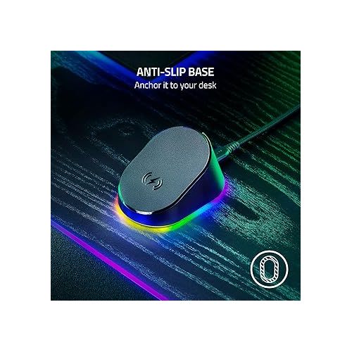 레이저 Razer Mouse Dock Pro with Wireless Charging Puck: Magnetic Wireless Charging - Integrated HyperPolling 8K Hz Transceiver - Anti-Slip Base - Chroma RGB Lighting - Classic Black