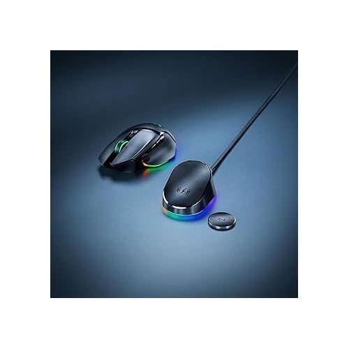 레이저 Razer Mouse Dock Pro with Wireless Charging Puck: Magnetic Wireless Charging - Integrated HyperPolling 8K Hz Transceiver - Anti-Slip Base - Chroma RGB Lighting - Classic Black