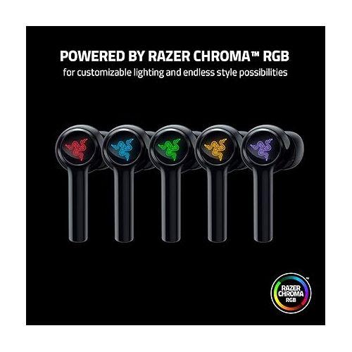 레이저 Razer Hammerhead True Wireless (2nd Gen) Bluetooth Gaming Earbuds: Chroma RGB Lighting -60ms Low-Latency- Active Noise Cancellation - Dual Environmental Noise Cancelling Microphones- Classic Black