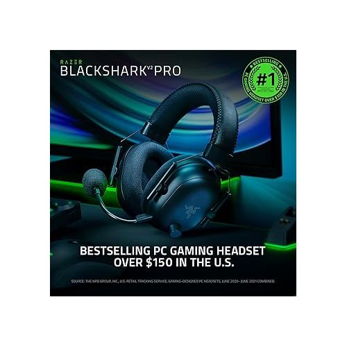 레이저 Razer BlackShark V2 Pro Wireless Gaming Headset: THX 7.1 Spatial Surround Sound - 50mm Drivers - Detachable Mic - for PC, PS5, PS4, Switch, Black