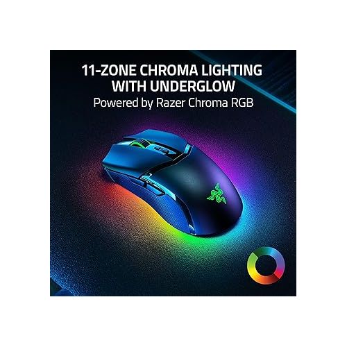 레이저 Razer Cobra Pro Wireless Gaming Mouse: 10 Customizable Controls - Chroma RGB Lighting - 30K Optical Sensor - Gen-3 Switches - 2.4GHz, Bluetooth & USB Type C - Up to 170 Hr Battery - Black