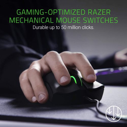 레이저 Razer DeathAdder Elite Gaming Mouse: 16,000 DPI Optical Sensor - Chroma RGB Lighting - 7 Programmable Buttons - Mechanical Switches - Rubber Side Grips - Matte Black