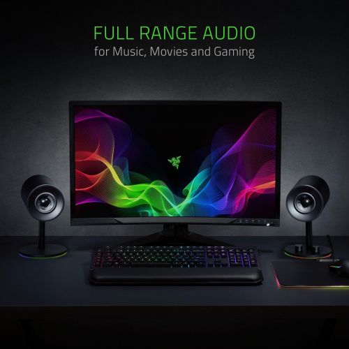 레이저 [아마존핫딜][아마존 핫딜] Razer Nommo Chroma: Custom Woven 3 Glass Fiber Drivers - Rear-Facing Bass Ports - Bass Knob w/ Automatic Gain Control - Razer Chroma Enabled - Full Range 2.0 PC Gaming Speakers, Bl