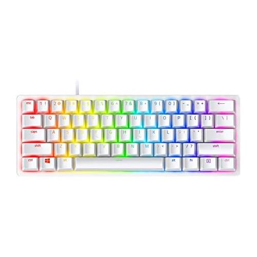 레이저 Razer Huntsman Mini 60% Gaming Keyboard: Fast Keyboard Switches - Linear Optical Switches - Chroma RGB Lighting - PBT Keycaps - Onboard Memory - Mercury White