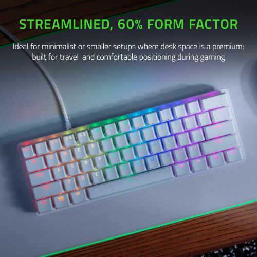 레이저 Razer Huntsman Mini 60% Gaming Keyboard: Fast Keyboard Switches - Linear Optical Switches - Chroma RGB Lighting - PBT Keycaps - Onboard Memory - Mercury White