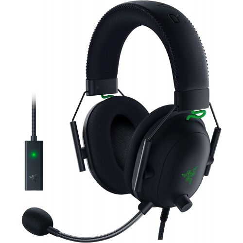 레이저 Razer BlackShark V2 Gaming Headset: THX 7.1 Spatial Surround Sound - 50mm Drivers - Detachable Mic - PC, PS4, PS5, Switch, Xbox One, Xbox Series X & S, Mobile - 3.5 mm Audio Jack &