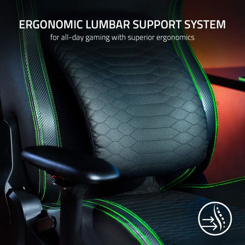 레이저 Razer Iskur Gaming Chair: Ergonomic Lumbar Support System - Multi-Layered Synthetic Leather - High Density Foam Cushions - Engineered to Carry - Memory Foam Head Cushion - Black/Gr
