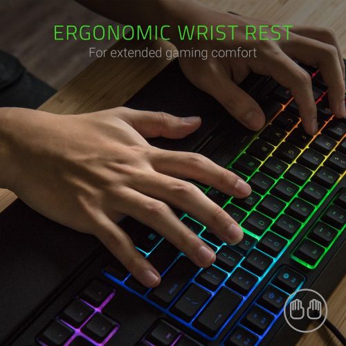 레이저 Razer Ornata Chroma Gaming Keyboard: Hybrid Mechanical Key Switches - Customizable Chroma RGB Lighting - Individually Backlit Keys - Detachable Plush Wrist Rest - Programmable Macr