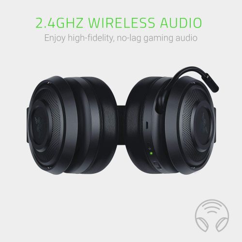 레이저 Razer Nari Essential Wireless 7.1 Surround Sound Gaming Headset: THX Spatial Audio - Auto-Adjust Headband & Swivel Cups - Auto-Adjust - Flip Mic - for PC, PS4, PS5 Only - Black
