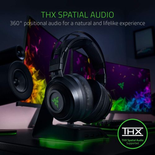 레이저 Razer Nari Wireless 7.1 Surround Sound Gaming Headset: THX Audio, Auto-Adjust Headband & Swivel Cups, Chroma RGB, Retractable Mic, For PC, PS4, PS5, Black