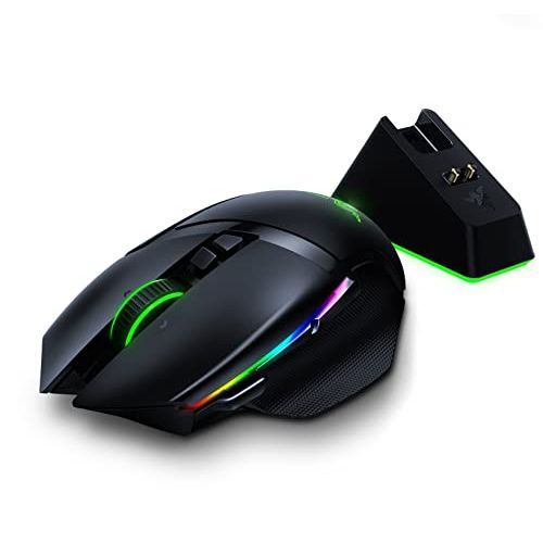 레이저 Razer Basilisk Ultimate Hyperspeed Wireless Gaming Mouse w/ Charging Dock: Fastest Gaming Mouse Switch - 20K DPI Optical Sensor - Chroma RGB - 11 Programmable Buttons - 100 Hr Batt