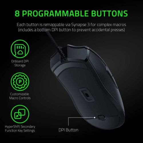 레이저 Razer Viper Ultralight Ambidextrous Wired Gaming Mouse: Fastest Mouse Switch in Gaming - 16,000 DPI Optical Sensor - Chroma RGB Lighting - 8 Programmable Buttons - Drag-Free Cord