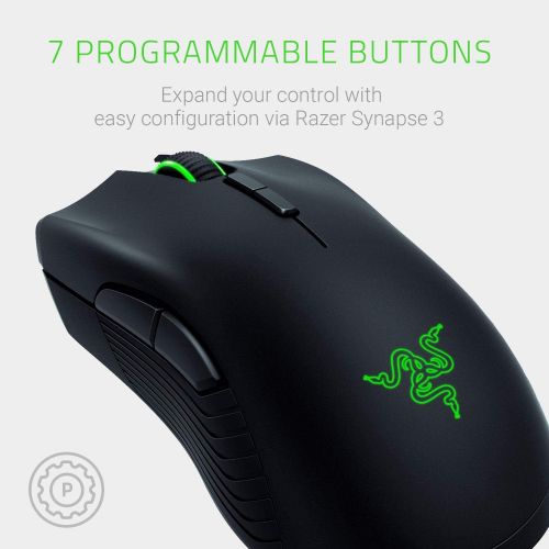 레이저 Razer Mamba Wireless Gaming Mouse: 16,000 DPI Optical Sensor - Chroma RGB Lighting - 7 Programmable Buttons - Mechanical Switches - Up to 50 Hr Battery Life