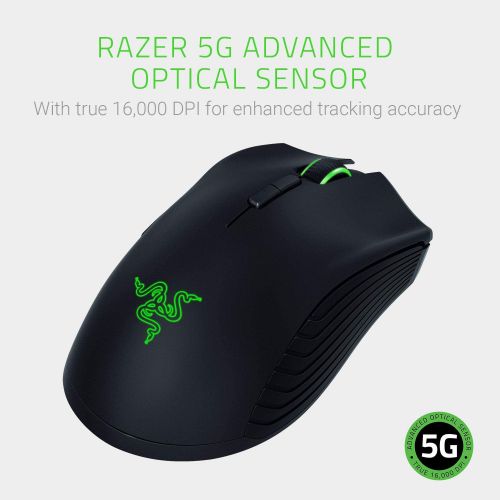 레이저 Razer Mamba Wireless Gaming Mouse: 16,000 DPI Optical Sensor - Chroma RGB Lighting - 7 Programmable Buttons - Mechanical Switches - Up to 50 Hr Battery Life