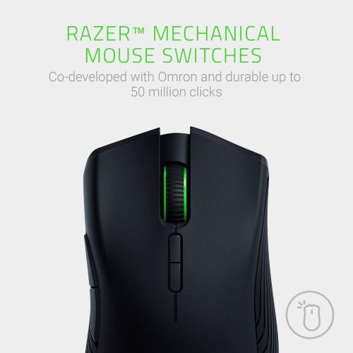레이저 Razer Mamba Wireless Gaming Mouse: 16,000 DPI Optical Sensor - Chroma RGB Lighting - 7 Programmable Buttons - Mechanical Switches - Up to 50 Hr Battery Life