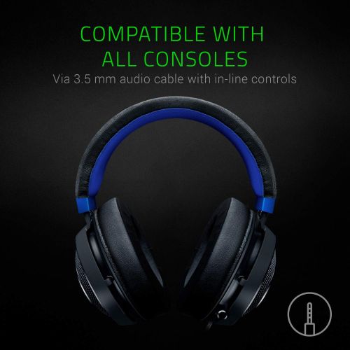 레이저 Razer Kraken Gaming Headset: Lightweight Aluminum Frame - Retractable Noise Isolating Microphone - For PC, PS4, Nintendo Switch - 3.5 mm Headphone Jack - Classic Black/Blue