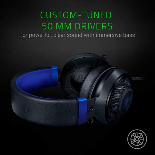 레이저 Razer Kraken Gaming Headset: Lightweight Aluminum Frame - Retractable Noise Isolating Microphone - For PC, PS4, Nintendo Switch - 3.5 mm Headphone Jack - Classic Black/Blue