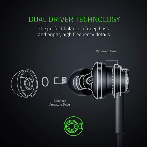 레이저 Razer Hammerhead Duo Wired Earbuds: Custom-Tuned Dual-Driver Technology - in-Line Mic & Volume Control - Aluminum Frame - Braided Cable - 3.5mm Headphone Jack - Matte Black