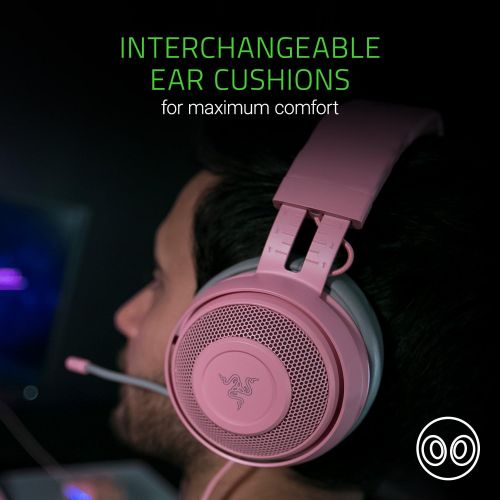 레이저 Razer Kraken Pro V2: Lightweight Aluminum Headband - Retractable Mic - In-Line Remote - Gaming Headset Works with PC, PS4, Xbox One, Switch, & Mobile Devices - Quartz